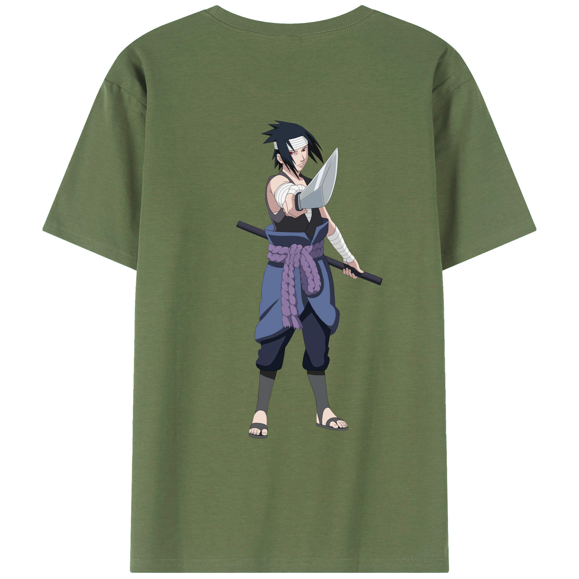 （画像用） NARUTO -ナルト- うちは サスケ Uchiha Sasuke 綿100％ メンズ半袖Tシャツ（バックプリント） 通気性